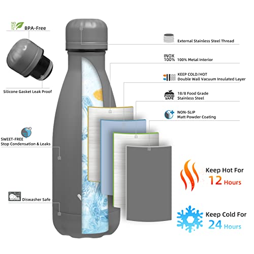 Image of Konokyo Insulated Water Bottles,12 oz Double Wall Stainless Steel Vacumm Metal Flask for Sports Travel,Gray