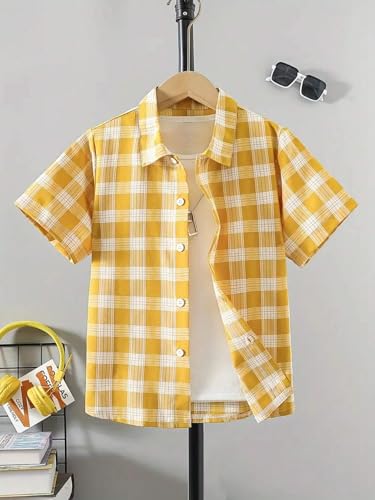 Image of TAGAS Boys Checkered Shirt | Kids Plaid Casual Shirts | Short Sleeve Regular wear Clothes for Boys | Stylish Summer, Party, Holiday, Beach