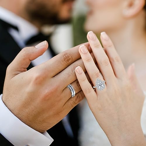 Teardrop Couple Bridal Ring Set Cubic Zirconia Engagement Rings for Women Mens Titanium Wedding Bands4