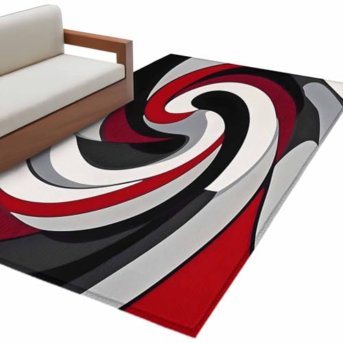 Tapete rectangular rojo y negro 2.7x5ft no resbaladizo miniatura 3