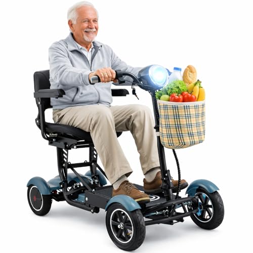 Image of Dragon Mobile EX 4 Wheel Power Scooter with Extended Range (25 Miles), Folds Down for Small Storage Space, 3 Speed Levels with Gas Throttle & Reverse, TSA FAA Compliant Lithium Batteries