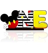Jouierty Cartoon Mouse Letter ONE Sign Wooden Table Centerpiece for Baby Boy First Birthday Party...