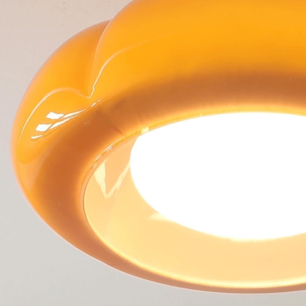 E26 Nordic Retro Orange Glass Pumpkin Corridor Chandelier Semi Flush Mount Ceiling Lamp Modern Kitchen Close to Ceiling Light Fixtures Farmhouse Lighting for Bedroom Porch Hallway Dining Room