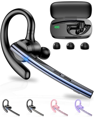 New Bee Bluetooth Headset V5.1 72H Talk Time Dual Mic with Mute Button for Business, Wireless Hand-Free Bluetooth Earpiece with 500mAh Charging Case for Cell Phone Calls Trucker Driver Laptop