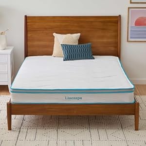 Linenspa 8 inch Memory Foam and Innerspring Mattress-Medium-Firm Feel Matelas Hybride en Mousse à mémoire de Forme et Ressorts intérieurs 20 cm Fermeté Moyenne, Blanc, Single (90 x 190 cm)