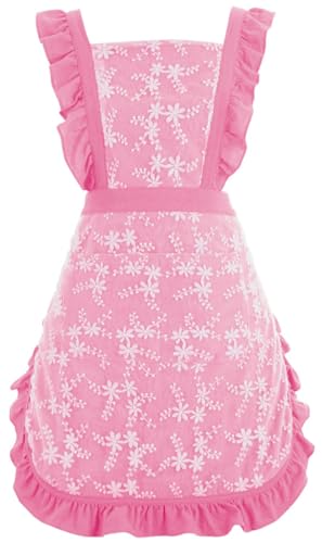 [Joolxxo] エプロン レディース おしゃれ 可愛い レース付き 花の刺繍 調節可能 大容量ポケット2つ 付き 汚れにくい シワ防止 ダイニングルーム コーヒーショップ 家事に最適 園芸 保育園 花屋 用