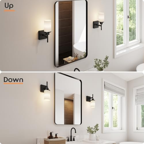 Image of Wall Light Fixtures Matte Black Bathroom Vanity Lights Over Mirror with White Frosted Glass, Wall Lamps for Hallway Washroom Porch Entrance T001MB-L1