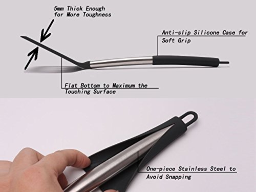 Starchef Silicone Slotted Turner Spatula Heat Resistant Non-Stick Soft Grip, Stainless Steel(Black) - Image 5