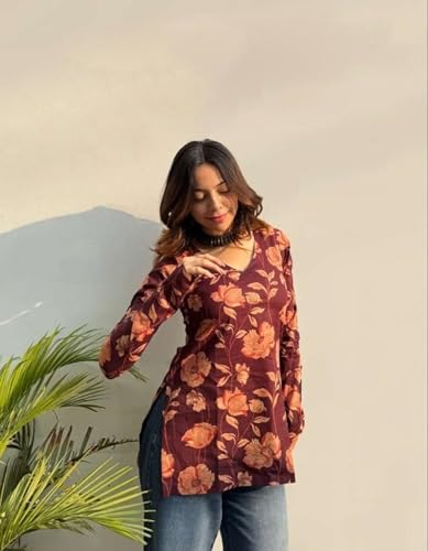 Image of ANNI Designer Cotton Short Kurti for Women | Stylish Kurti | Short Kurti Top | Casual Kurta for Women | Comfortable Cotton Kurtis for Womens