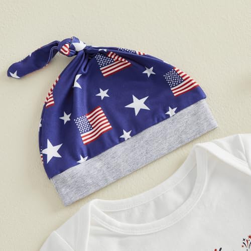 Image of FIOMVA My First 4th of July Outfit Baby Boy Car American Flag Romper Onesie Star Flag Pants Hat Set Fourth of July Clothes
