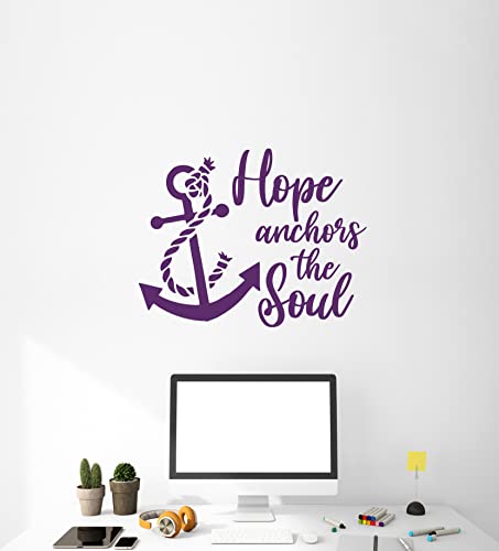Hope Customized Vinyl Wall Decal - Customized Nautical Inspirational Quote - Hope Anchors The Soul With Anchor Silhouette - Home Decoration For Family Room, Nursery, Bedroom, Or Beach House - Removable Sticker #TOP4