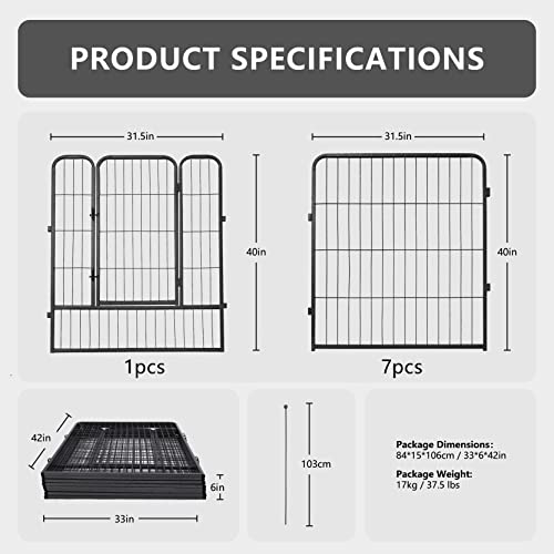 Dogelsy Dog Playpen 8/16 Panels Heavy Duty Puppy Playpen Foldable Dog Fence Pet Playpen With Door For Small Medium Dogs Indoor & Outdoor (31.5" Wx40 H-8 Panels, Black & Silver) #TOP4