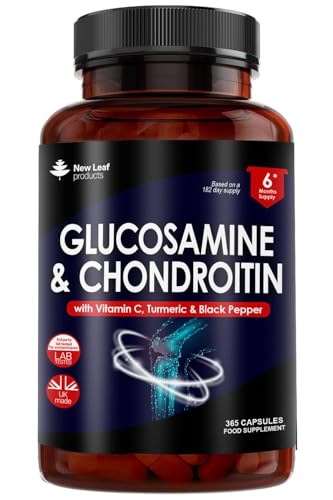 Glucosamine and Chondroitin High Strength - Enriched With Turmeric And Vitamin C - Glucosamine Sulphate Chondroitin Sulphate Food Supplement - Contributes To The Normal Function of Bones 365 Capsules