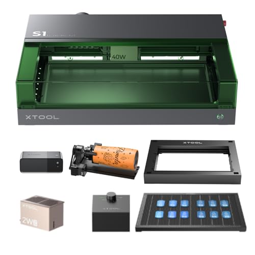 xTool S1 40W IR Rotary Bundle- with 1064nm Infrared Laser Module and Safety Set, Class I 40000mW Laser Engraver for Tumblers Wood and Metal, Acrylic, etc