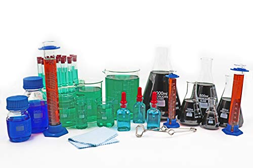 Sciencent Laboratory Starter Kit - Glass Beakers, Erlenmeyer Flasks, Media Bottles, Pipettes, Droppers, Test Tube Stand, Test Tube Clamp, Lab Glass Cylinders