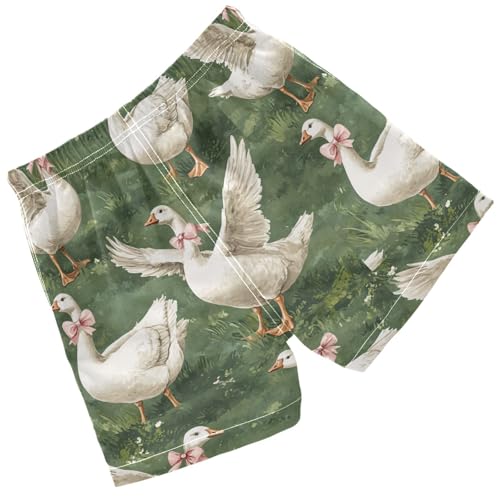 Pigsaly Boys' Swim Board Shorts Flying Large White Goose Pink Bows Boy's Swim Trunks Kids Swimwear 5T2