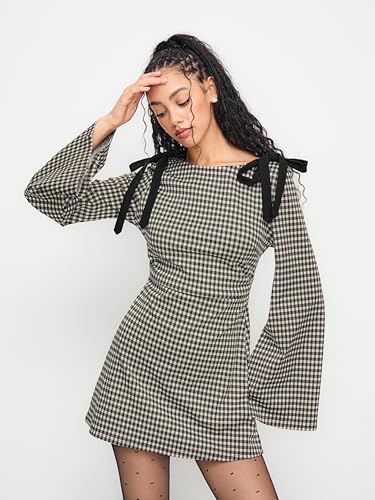 CIDER Mini Dress for Women Long Sleeve Boat Neck Ruched Cotton Blend Bodycon Dress2