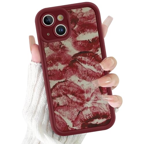 Xylota Cover per iPhone 13 6,1', Aesthetic Labbro Motivo Disegni Ragazze Donne Custodia, Ultra Sottile Silicone Morbida TPU Antiurto Antigraffio Bumper Protettiva Case per iPhone 13, Rosso