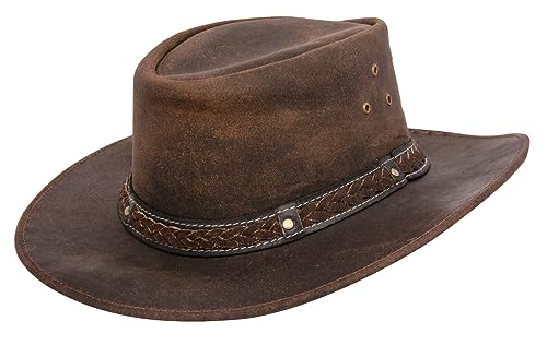 Chapeau de cowboy australien en cuir véritable pour se protéger du soleil en randonnée
