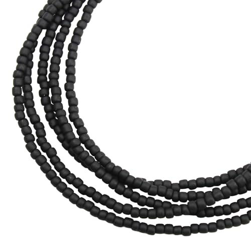 Kathy Bankston Handmade Matte Black Seed Bead Necklace, Thin 1.5mm Single Strand Beaded Necklace