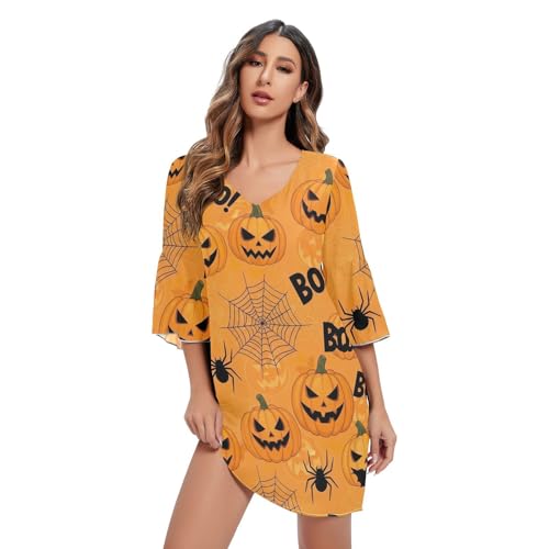 Robe col v citrouilles orange pour soirées d'Halloween et plage