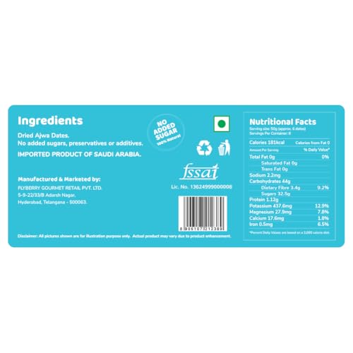 Image of Flyberry Gourmet Ajwa Dates (Khajoor /Khajur) 5kg | 100% Natural | Rich in Calcium, Iron and Potassium | Instant Energy