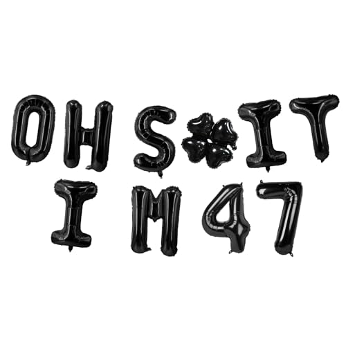 Image of Oh I'm 47! Latex Balloons 16 Inch Black Hallo Forty Seven Cheers to 47 Years Old Theme Decor for Man Woman Happy 47th Birthday Party Photo Studio Prop Flag Decorations Favors Supplies