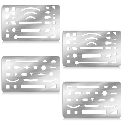 4 Pcs Stainless Steel Drawing Template Tools Stencil Drafting Eraser Shield Erasing Shield for Drawing Precise Pencil Line Removal Drafting Tools for Mechanical Engineering Artists Sketching