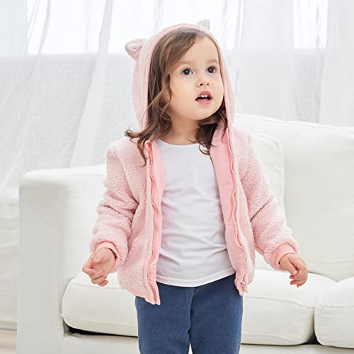 Image of Newborn Infant Baby Boys Girls Cartoon Fleece Hooded Jacket Coat with Ears Warm Outwear Coat Zipper Up