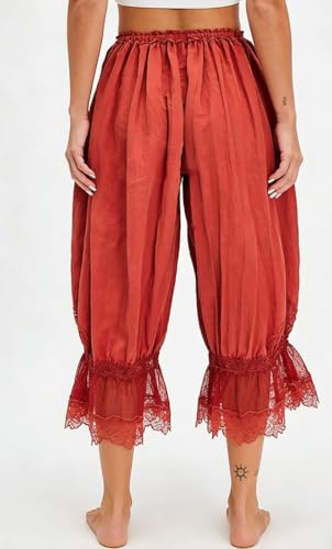 Image of NUFIWI Women Ruffle Long Bloomer Y2k Lace Trim Pettipants Pantaloons Mid Rise Cropped Pajama Pants Under Dress Slips