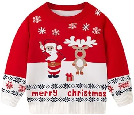 Kids Ugly Christmas Sweater Girls Boys Funny Xmas Graphic Knit Sweaters Casual Crewneck Long Sleeve Pullover for 3-8Y
