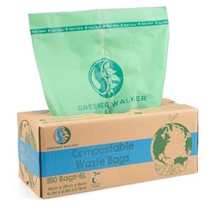 GREENER WALKER 100% Compostable Trash Bags, 1.6 Gallon-150Bags, Food Scrap Kitchen Waste Bags with EN13432 Certified