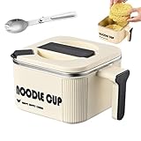 Olla de fideos para microondas, acero inoxidable de 1500 ml con mango de cuchara, cuenco de fideos para microondas, olla de pasta para el hogar, cocina, apartamento, oficina, cocina, adultos