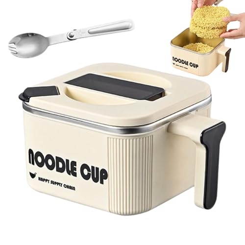 Nhujevkom Bol de Fideos,Olla Instantánea De Acero Inoxidable 1500 ml - Cocedor de Fideos Olla para Microondas | para Adultos Adolescentes Hogar Cocina Residencia Universidad Oficina Cocinar Pasta