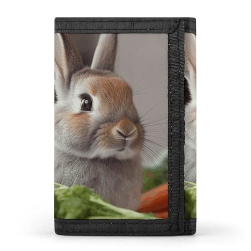 Rabbit Is Eating Vegetables Trifold Wallet, Card Cases And Money Oganizer Thin Stylish Mini Coin Bag with Zipper Coin Pocket Credit for Men And Women