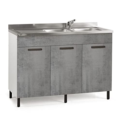 Mueble bajo Fregadero con 3 Puertas y Fregadero Incluido Color Cemento 120 cm