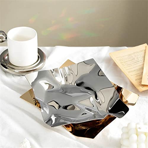 Cujux Square Wrinkled Stainless Steel Fruit Bowl Hotel Model Room Home Wine Cabinet Table Porch Decoration #TOP1