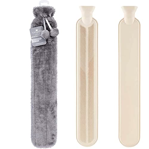 Extra Long Hot&Cold Water Bottle with Cover,2L Soft for Kids,Hose Hot Water Bottle for Neck and Shoulder,73 x 13cm BS1970:2012 Certified, (Color : Gray)