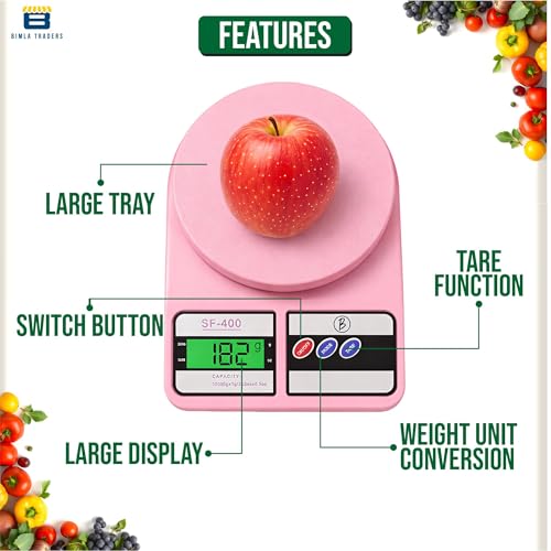 Image of Btag SF-400 Digital Kitchen Weighing Scale | 10Kg x 1g Precision | Food Scale with LCD Display for Cooking, Baking, Meal Prep & Healthy Diet | Compact Electronic Weight Machine for Home Use.(Pink)