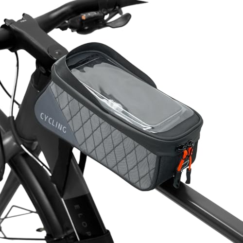 Danuosie 自転車用携帯電話フロントフレームバッグ、防水自転車トップチューブバッグ、敏感なタッチスクリーン自転車電話マウントホルダー ロードマウンテンEバイク、サイクリングポーチ、携帯電話用自転車アクセサリー（Amazon）