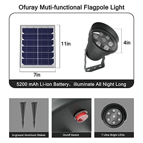 Ofuray FPL-C Solar Flag Pole Light Outdoor, Brightest Flag Pole Light Solar Powered, American Flag Coverage Led Solar Flag Pole Lights Outdoor Dusk To Dawn Fit 0.5''-4'' Flagpole thumb #5