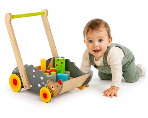Porte jeux avec 25 briques en bois le cadeau d'éveil idéal pour enfant