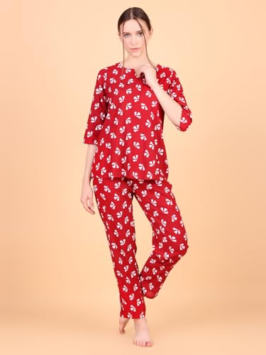 Image of Ichaa Women's Rayon Night Suit Printed Top & Bottom Set