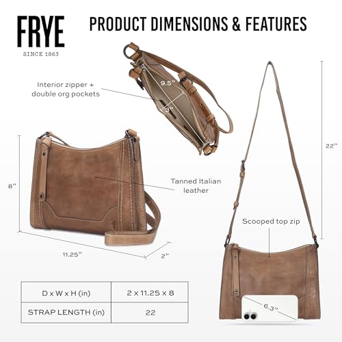 Image of Frye Women's Melissa Zip Crossbody Bag, Stylish Handbag with Adjustable Strap & Pockets