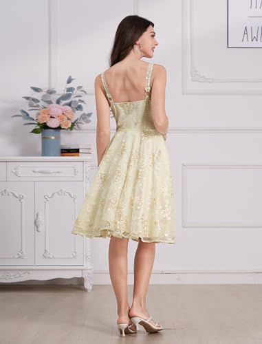 Image of IWEMEK Women Spaghetti Strap Floral Lace Bridesmaid Cocktail Party Dress Cold Shoulder Ruffle Sleeve Wedding Guest Prom Dress