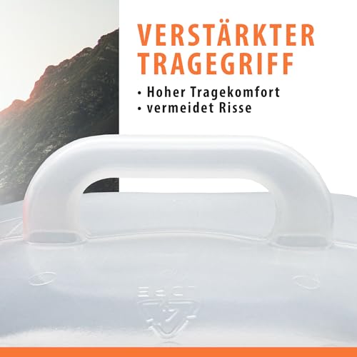 Pluvia® Wasserkanister 20L Trinkwasser Set (2x20L) faltbar - Blackout Notfallausrüstung - Notfall Ausrüstung - Kanister inkl. Verschluss & Wasserhahn, durchsichtig – Bild 3