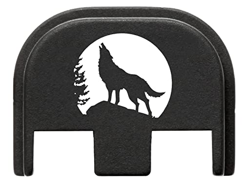NDZ Performance Rear Slide Cover Back Plate for Glock Gen 5 Models 9MM & .40 S&W Laser Engraved Hardcoat Anodized Aluminum in Black - Wolf Moon