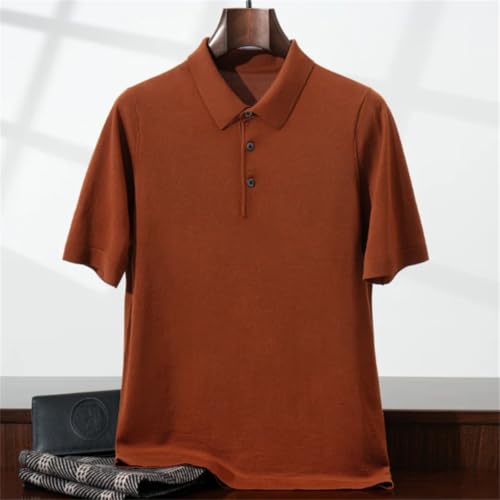 Ownwfeat Men’S Turn-Down Collar Short Sleeve Worsted Wool Knit Sweater Thin Lapel Loose Fit Business Casual Pullover Sweater3