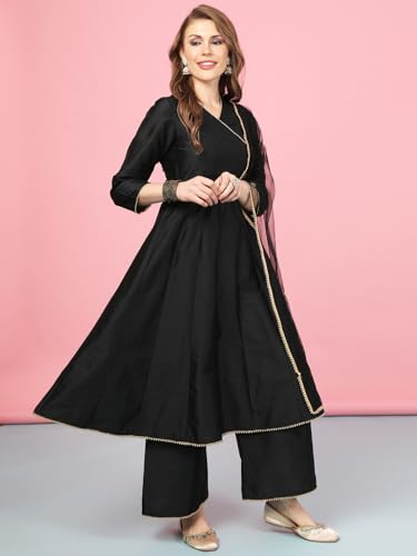 Image of A.T.U.N. (ALL THINGS UBER NICE) Cotton Women Anarkali Paneled Kurta With Palazzos & Dupatta