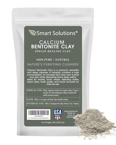 SMART SOLUTIONS Calcium Bentonite Clay 5 lb Pure Indian Healing Clay - All Natural for External Use | DIY Facial Treatments Deodorants Hair Masks
